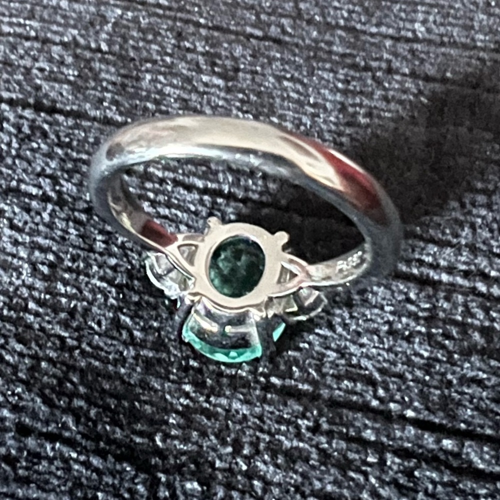 3.99 ct.  PARAIBA TOURMALINE colorless Half moon cut DIAMONDS 950 PLATINUM ring - Picture 13 of 17